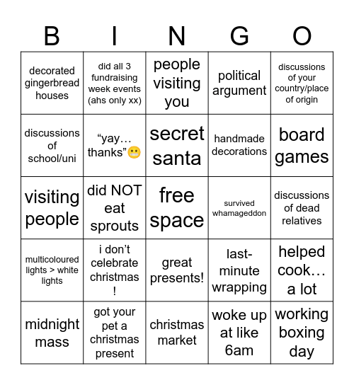 christmas !! Bingo Card