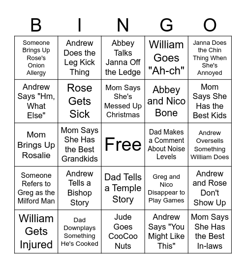 Christmas 2023 Bingo Card