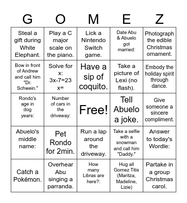 Noche Buena Bingo Card