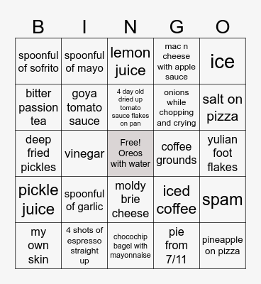 (nana) weird things i craved & ate 2023 BINGO Card