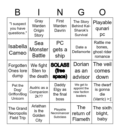 Dreadwolf Bingo Card Bingo Card