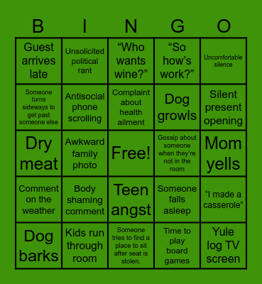 Family Party Christmas Bingo Card