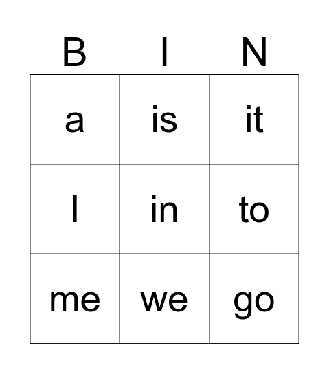 2 letter bingo Card