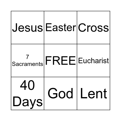 Sunday School BINGO Card