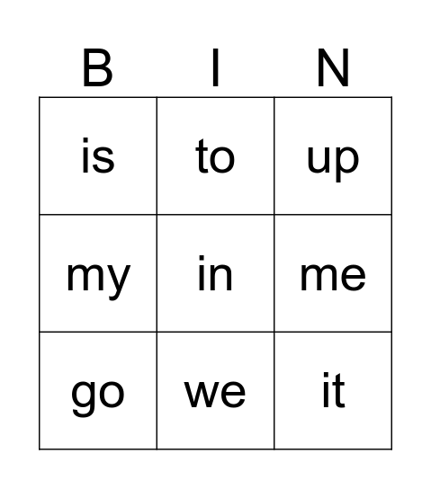 Bingo 2 letter Bingo Card