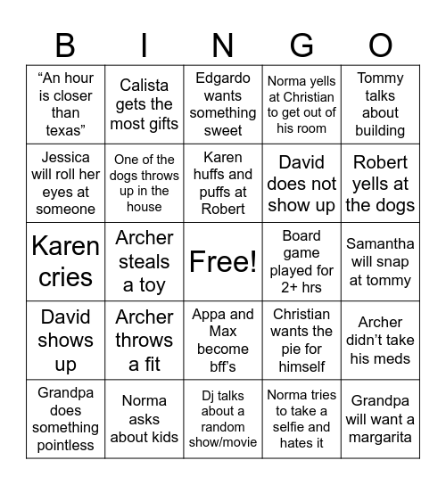 Chrimbas Bingo Card