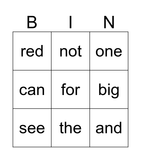 Bingo 3 letter Bingo Card