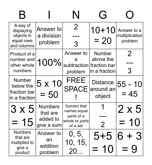 Math Bingo! Bingo Card
