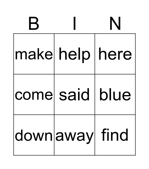 Bingo 3 letter Bingo Card