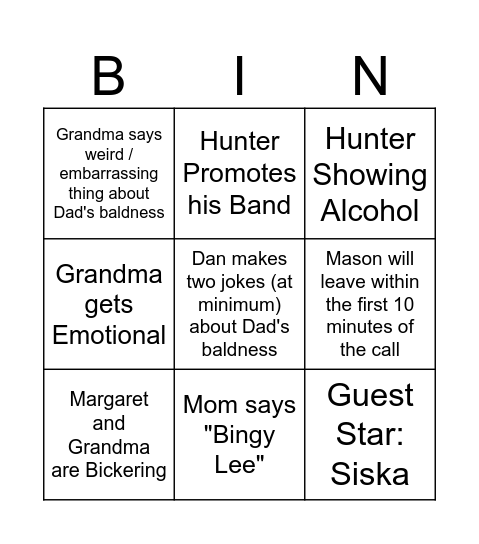 Christmas Call Bingo Card