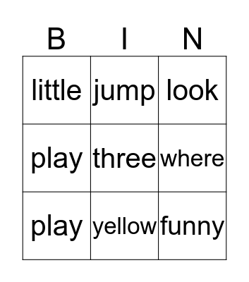 Bingo 3 letter Bingo Card