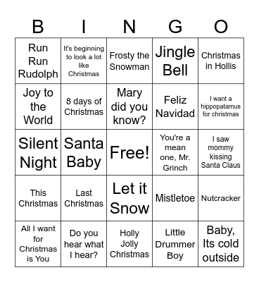 Christmas Music Bingo Card