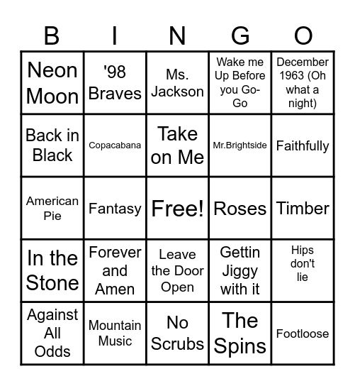 Music Bingo Card