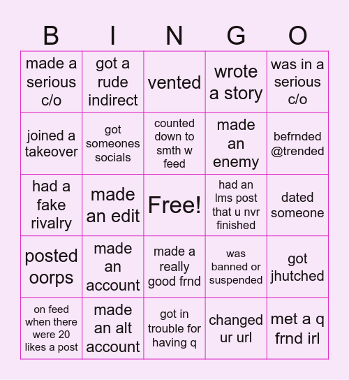 quotev bingo 2023 Bingo Card