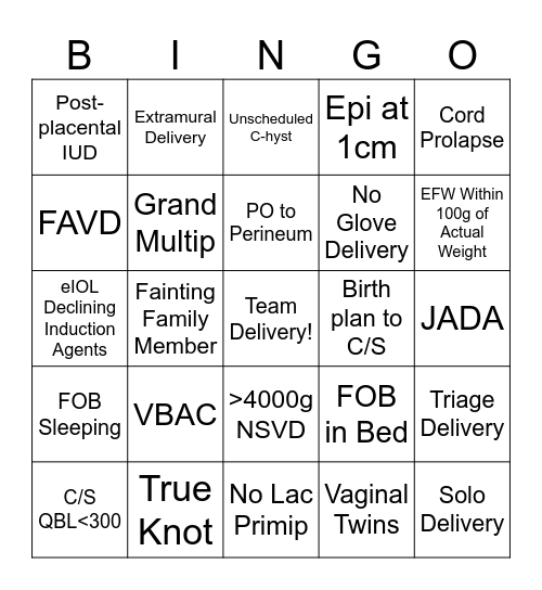 Days vs. Nights Bingo Card