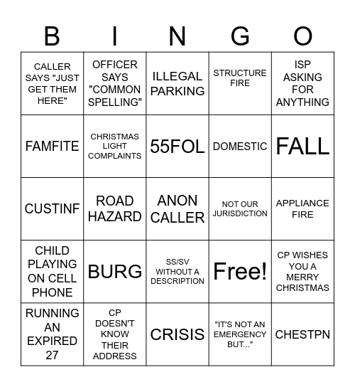 Dispatch Christmas Bingo Card