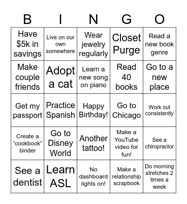 Yearly Goal Bingo Card