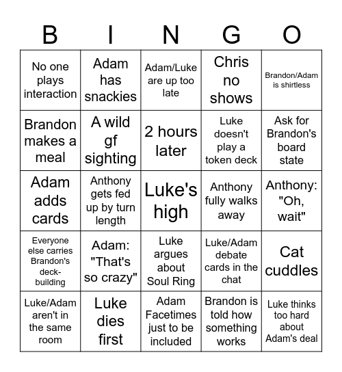 MTG Boyz Night, Boyz Night Bingo Card