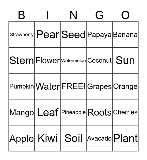 Plants and Fruits Bingo Card