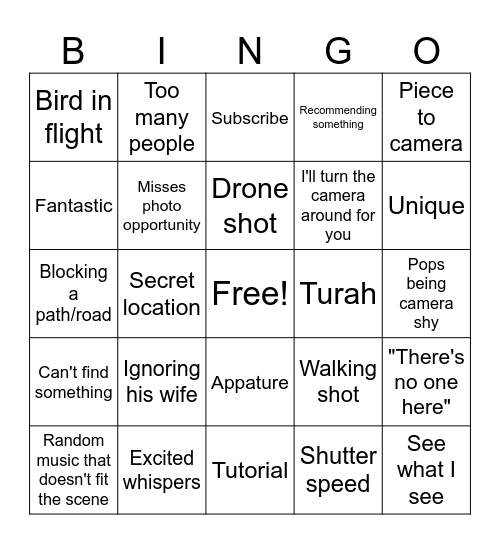 Dan willis photography bingo Card