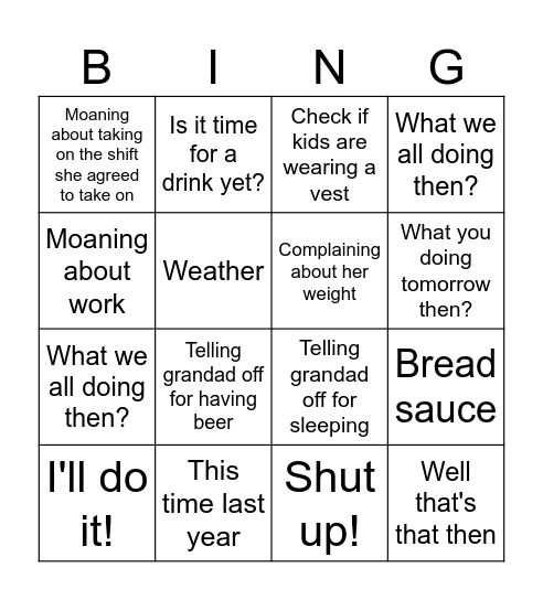 Nanny Helen Bingo! Bingo Card