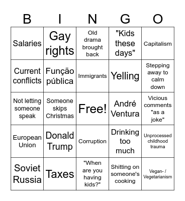 Christmas with the Family Bingo Card