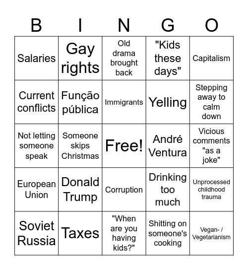 Christmas with the Family Bingo Card