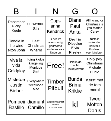 Familie Hikspoors kerstbingo Card