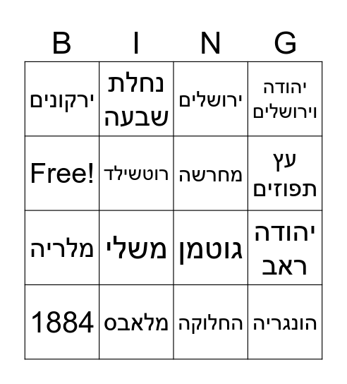 פתח תקווה Bingo Card