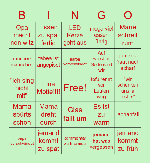 chrismas bingo Card