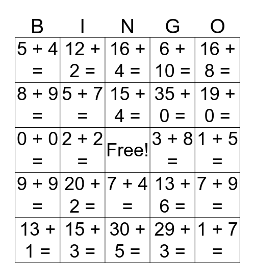 Math! Bingo Card