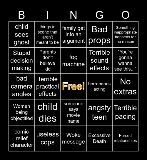 Bad Movie Bingo Card