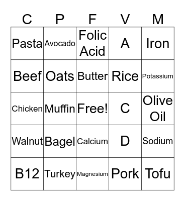 Food Made Fun Bingo Card