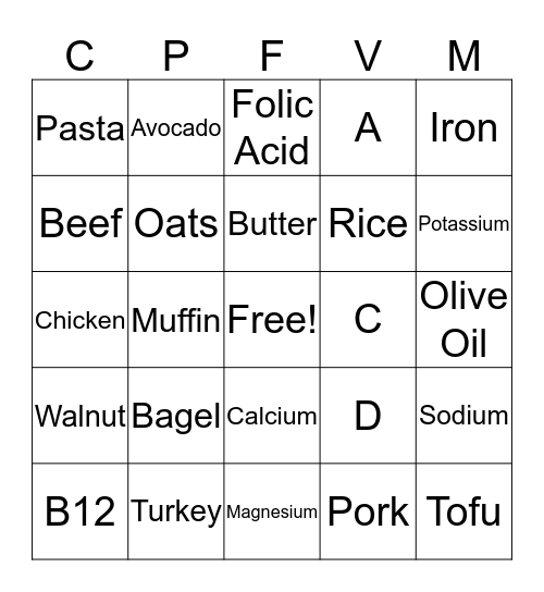 Food Made Fun Bingo Card