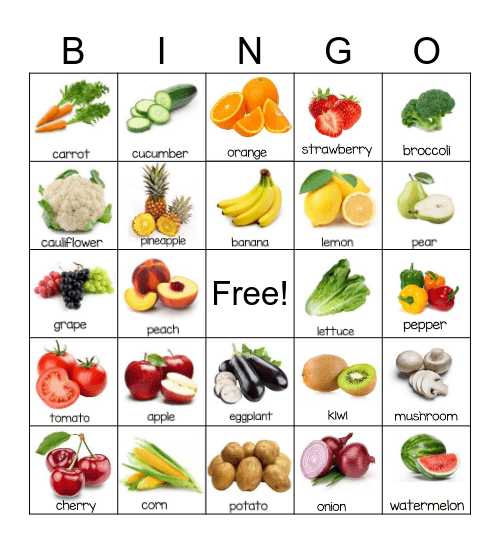FRUITS AND VEGGIES Bingo Card