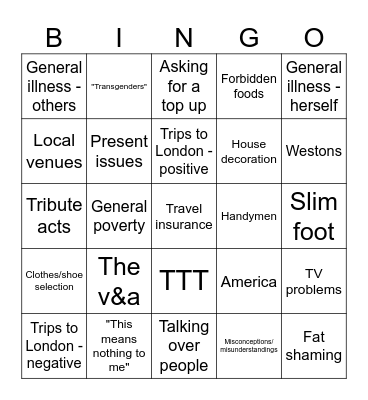 Tina Bingo Card