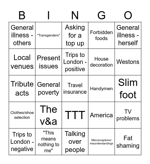 Tina Bingo Card