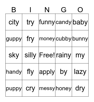 Y as i and e Bingo Card
