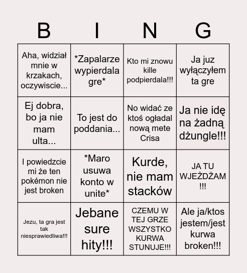 Polska piątka bingo Card