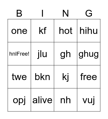test bingo Card