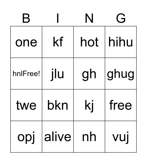 test bingo Card