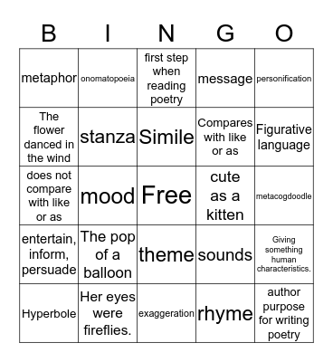 Poetry  Bingo Card