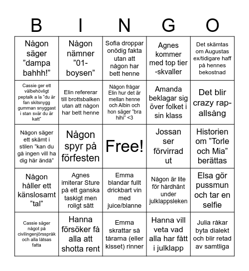 Hemvändarbingo 2023!!!! Bingo Card