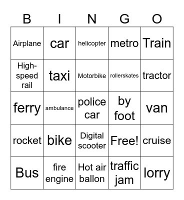 Transport Bingo Card