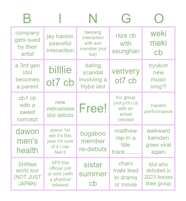 2024 zinhgo Bingo Card