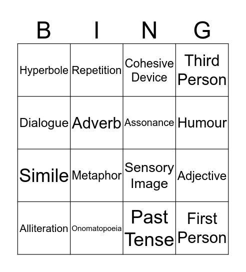 Narrative Devices Bingo Card