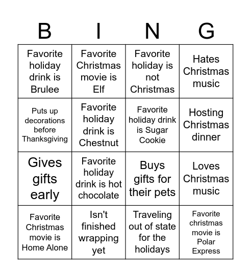 Christmas Bingo Card