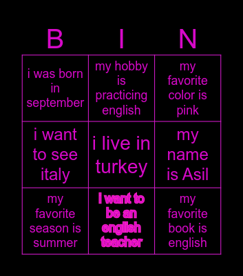 Asil's Bingo Card