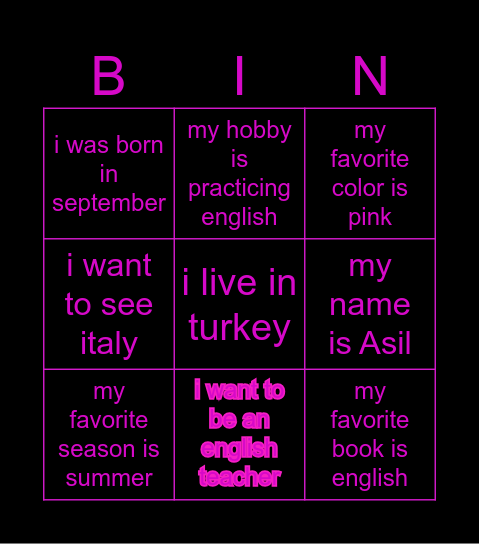 Asil's Bingo Card