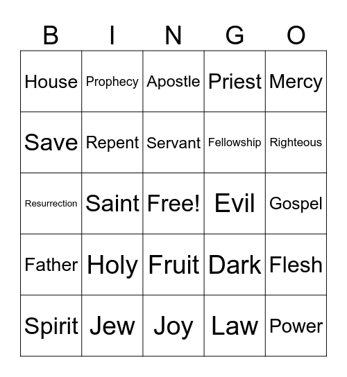 Sermon Bingo Card